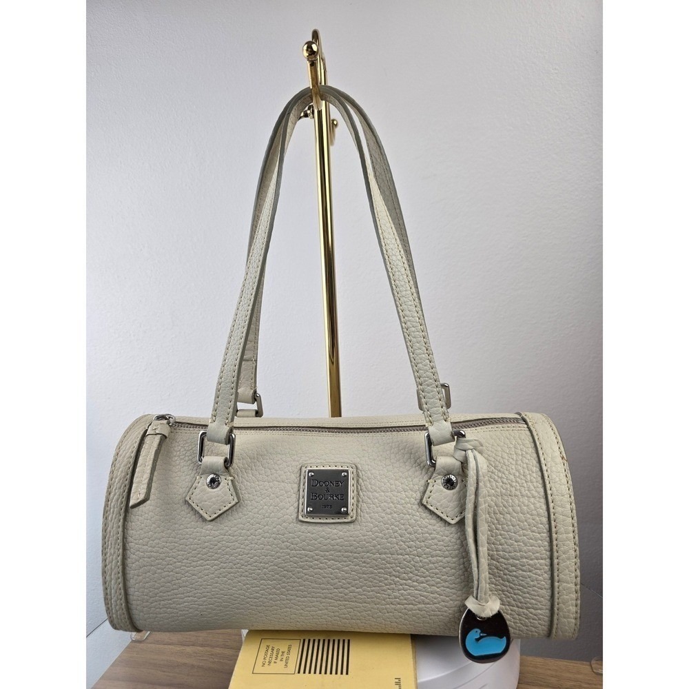 Dooney & Bourke Cream Pebbled Leather Barrel Shoulder Bag Marbled Lining